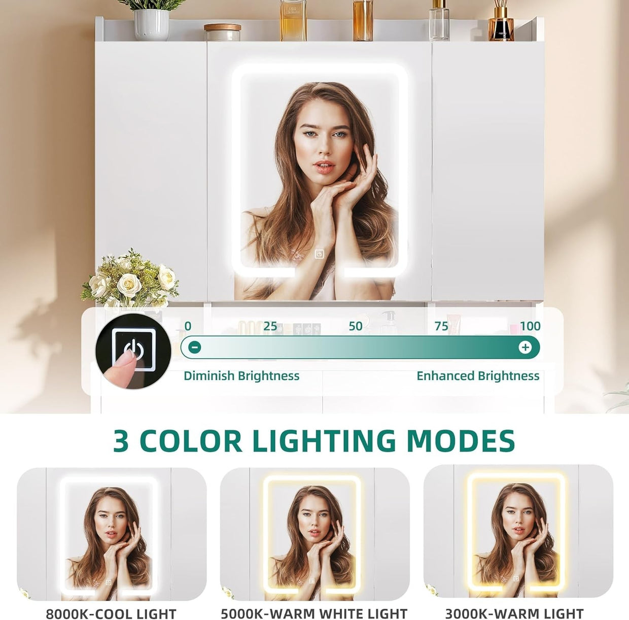 Dressing Table Vanity Set Mirror Lights Storage Adjustable Shelves White Wood - Kwikley