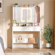 Dressing Table Vanity Set Mirror Lights Storage Adjustable Shelves White Wood - Kwikley