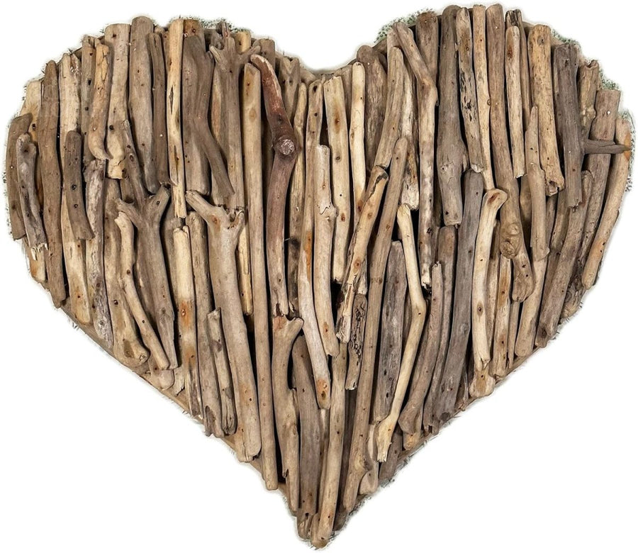Driftwood Heart Wall Art 50cm Rustic Natural Wood Decor - Kwikley