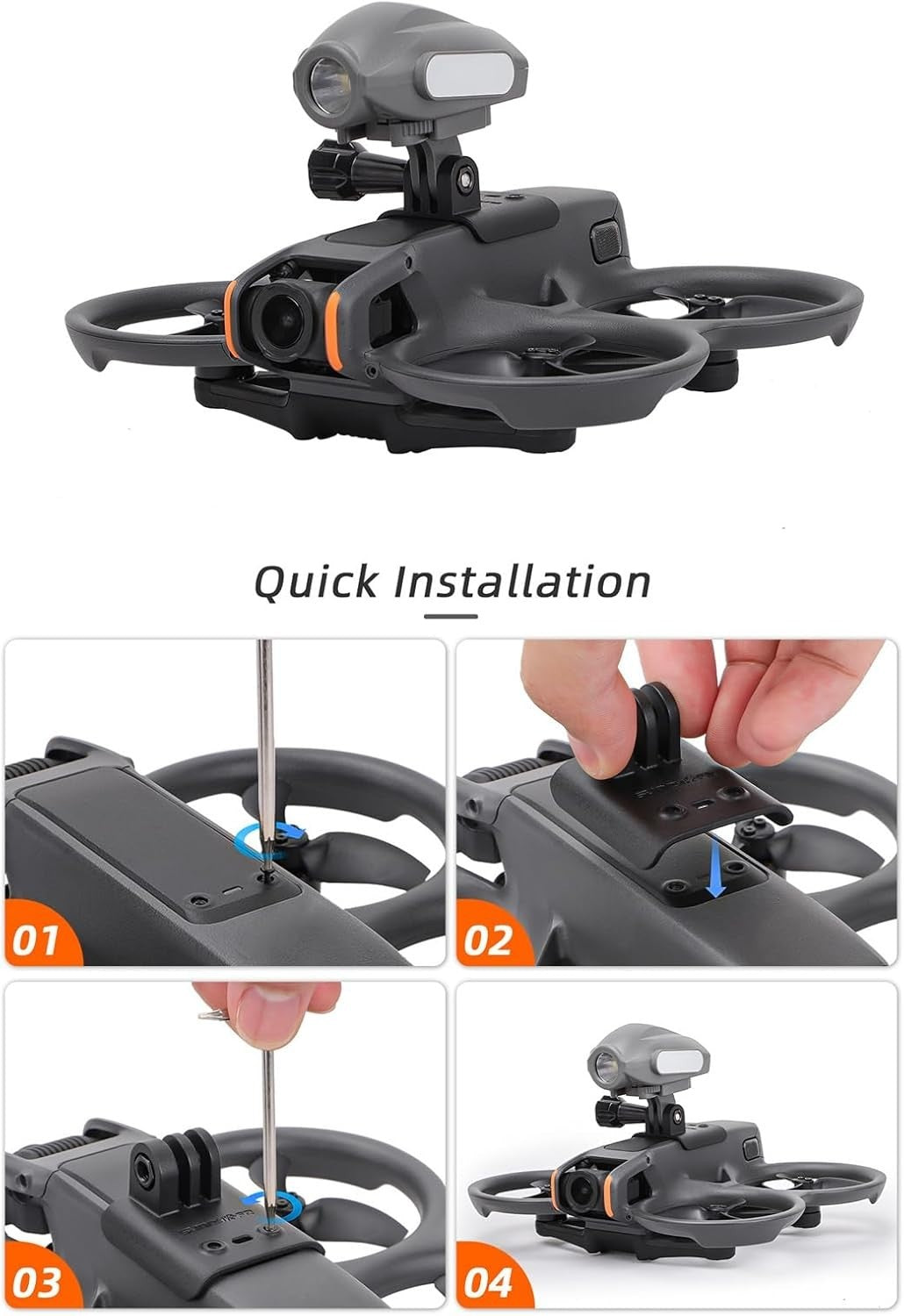 Drone Searchlight & Strobe Light with Mount for DJI Avata 2 + Camera Adapter - Kwikley