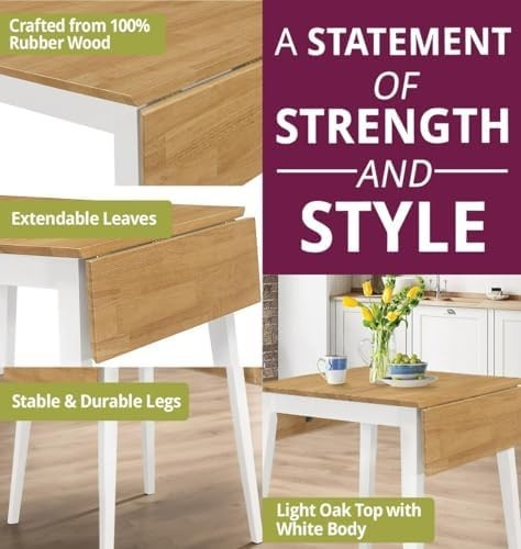 Drop Leaf Dining Table Set with 4 Chairs Brown White Compact Space Saving - Kwikley
