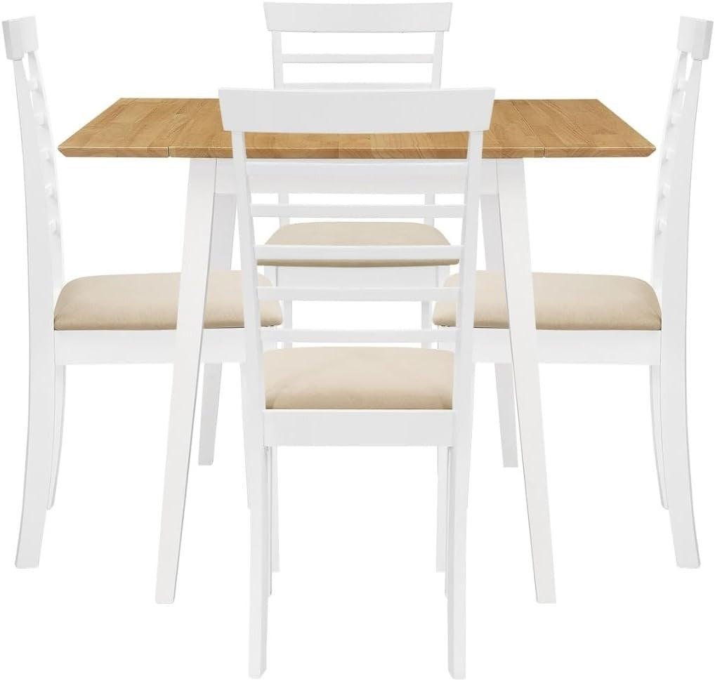 Drop Leaf Dining Table Set with 4 Chairs Brown White Compact Space Saving - Kwikley
