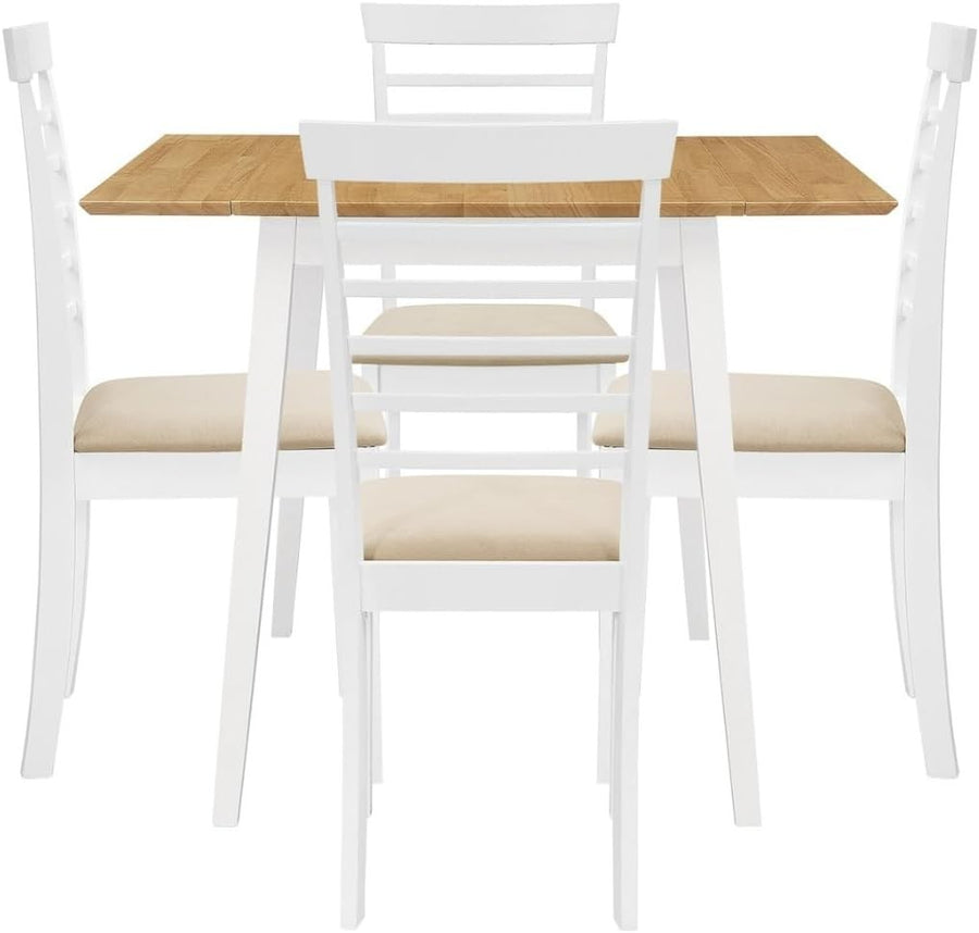 Drop Leaf Dining Table Set with 4 Chairs Brown White Compact Space Saving - Kwikley