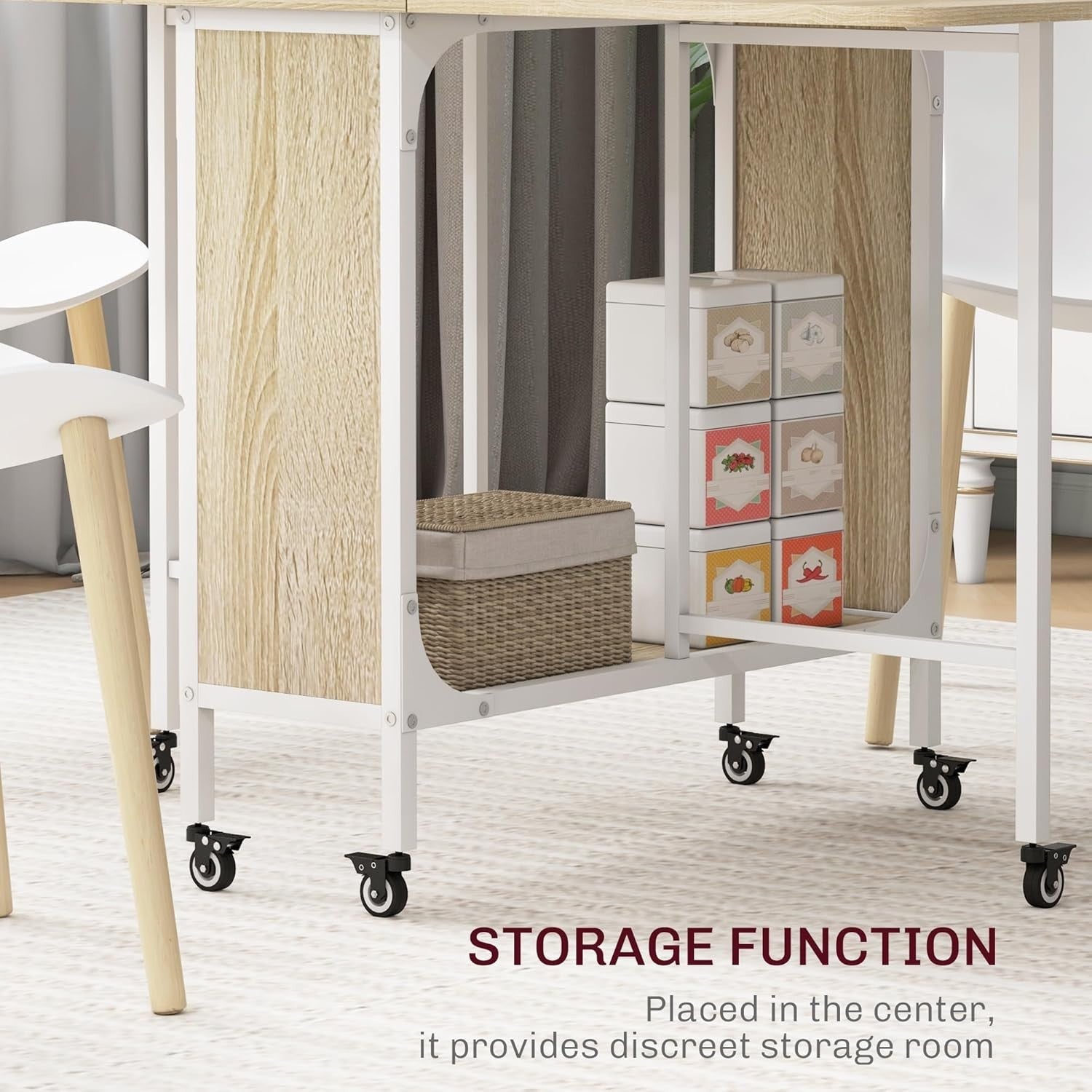 Drop Leaf Folding Dining Table on Wheels Storage Shelf Wood Compact - Kwikley