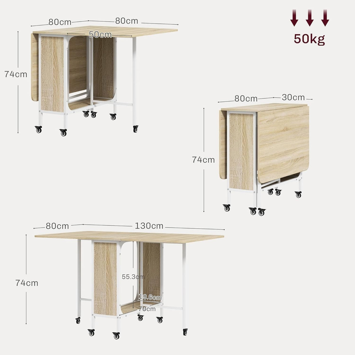 Drop Leaf Folding Dining Table on Wheels Storage Shelf Wood Compact - Kwikley