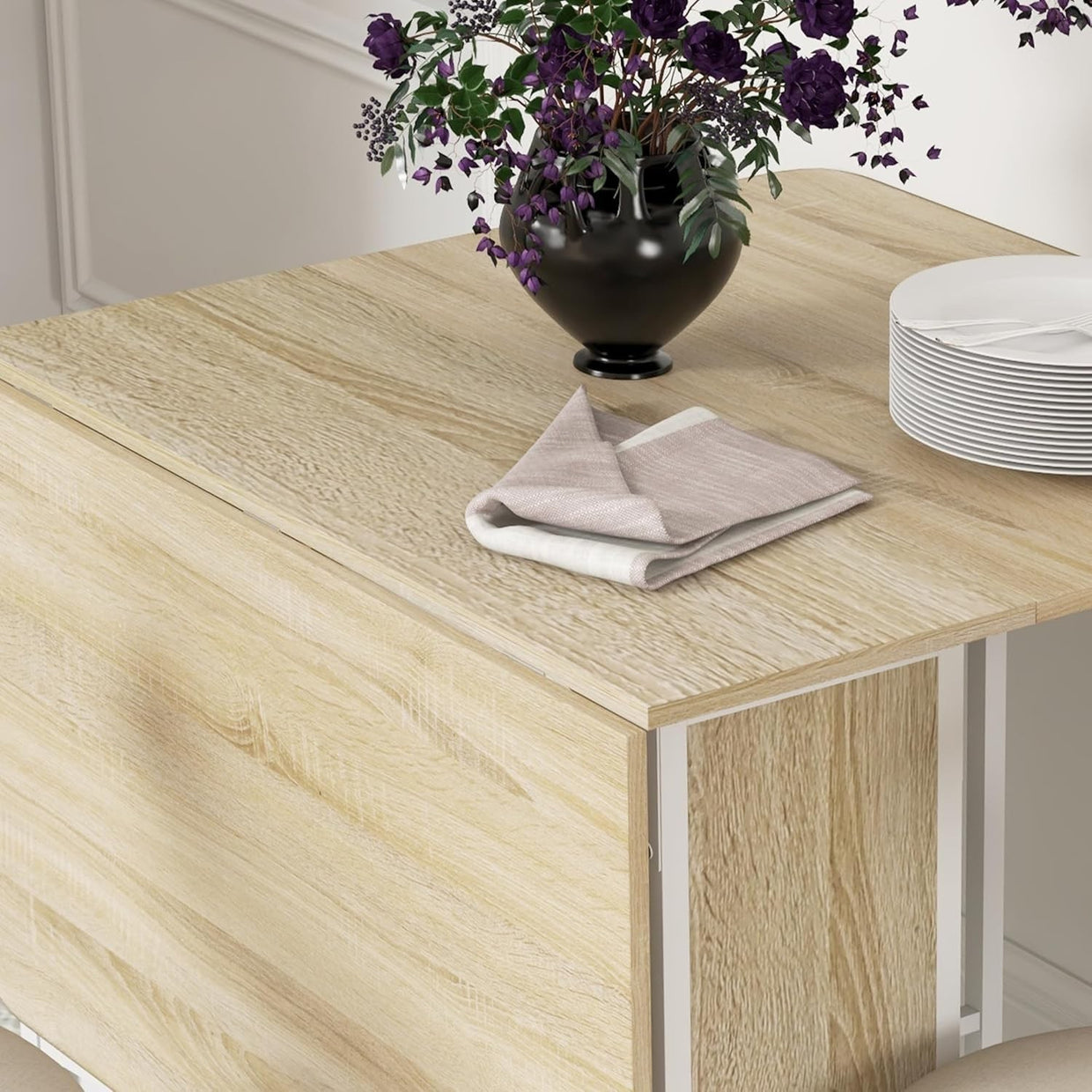 Drop Leaf Folding Dining Table on Wheels Storage Shelf Wood Compact - Kwikley