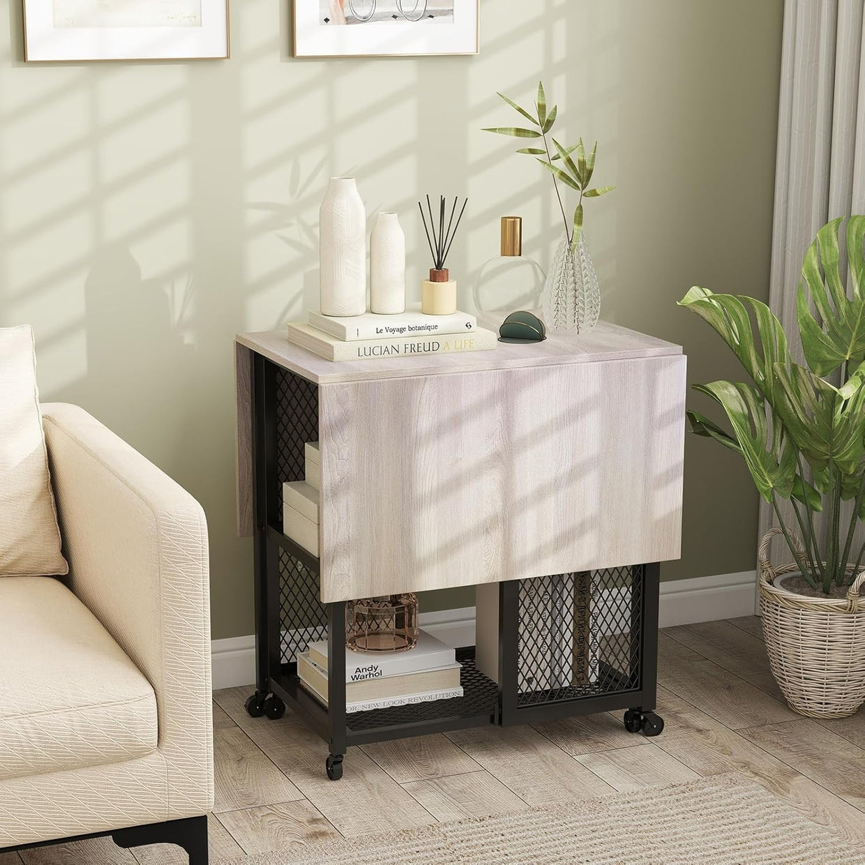 Drop Leaf Folding Dining Table Set with Stools Grey Space Saving Storage - Kwikley
