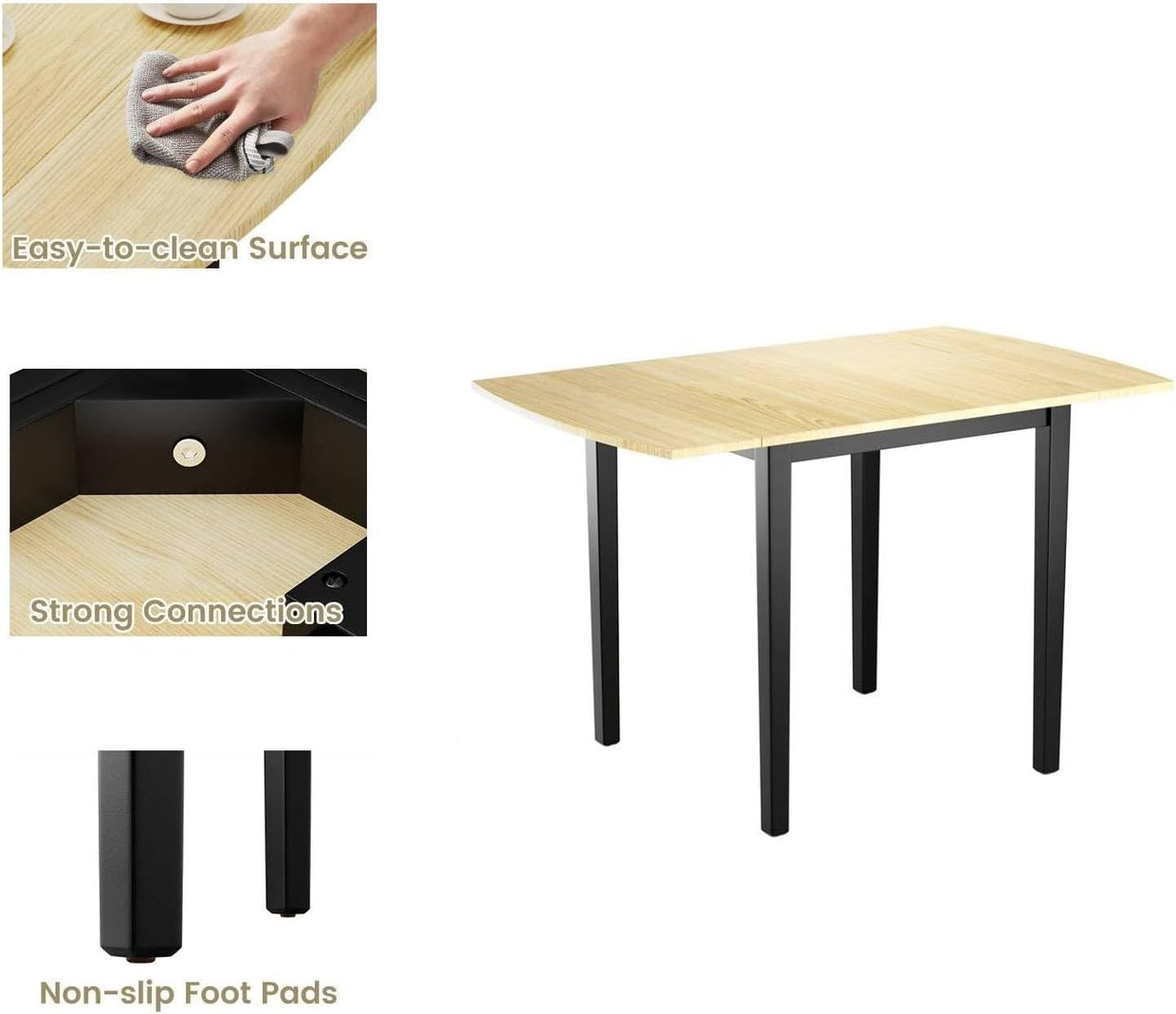 Drop Leaf Rectangular Extendable Dining Table Wooden Folding 4 - 6 Seats - Kwikley