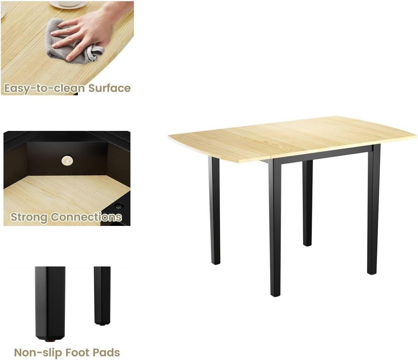 Drop Leaf Rectangular Extendable Dining Table Wooden Folding 4 - 6 Seats - Kwikley