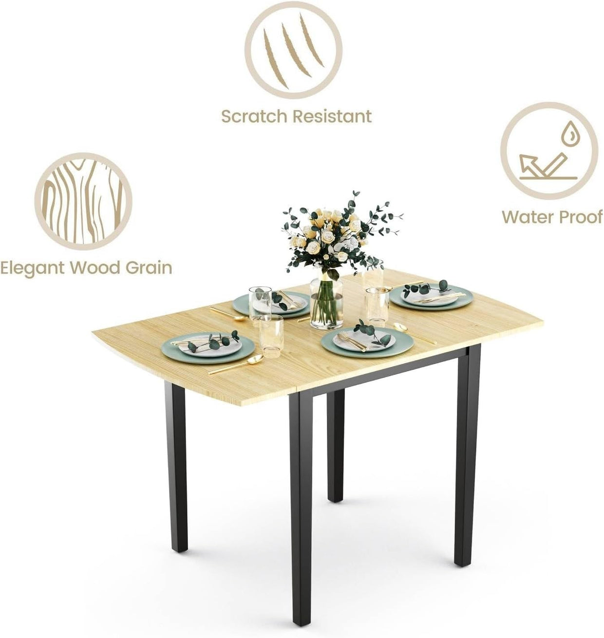 Drop Leaf Rectangular Extendable Dining Table Wooden Folding 4 - 6 Seats - Kwikley