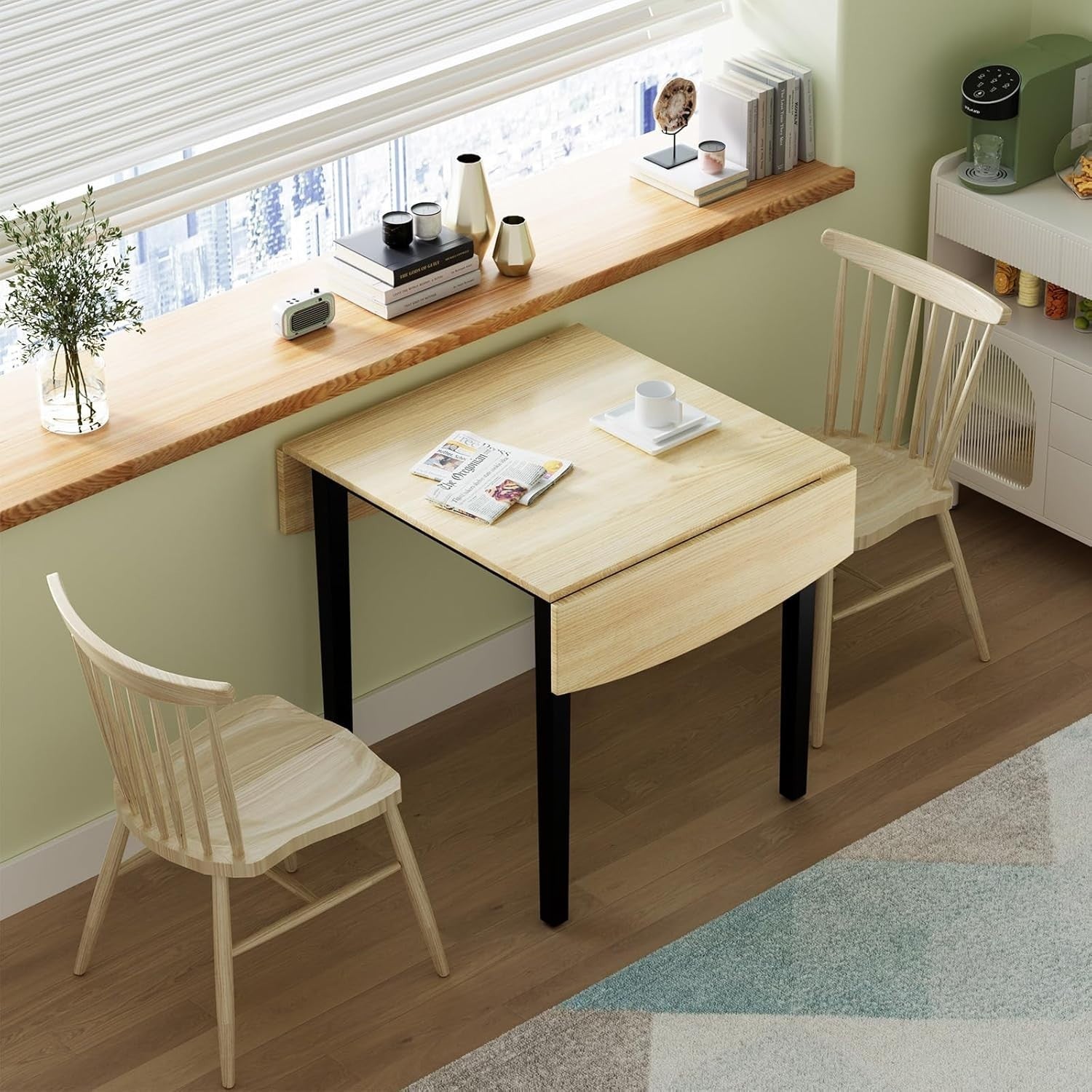 Drop Leaf Rectangular Extendable Dining Table Wooden Folding 4 - 6 Seats - Kwikley