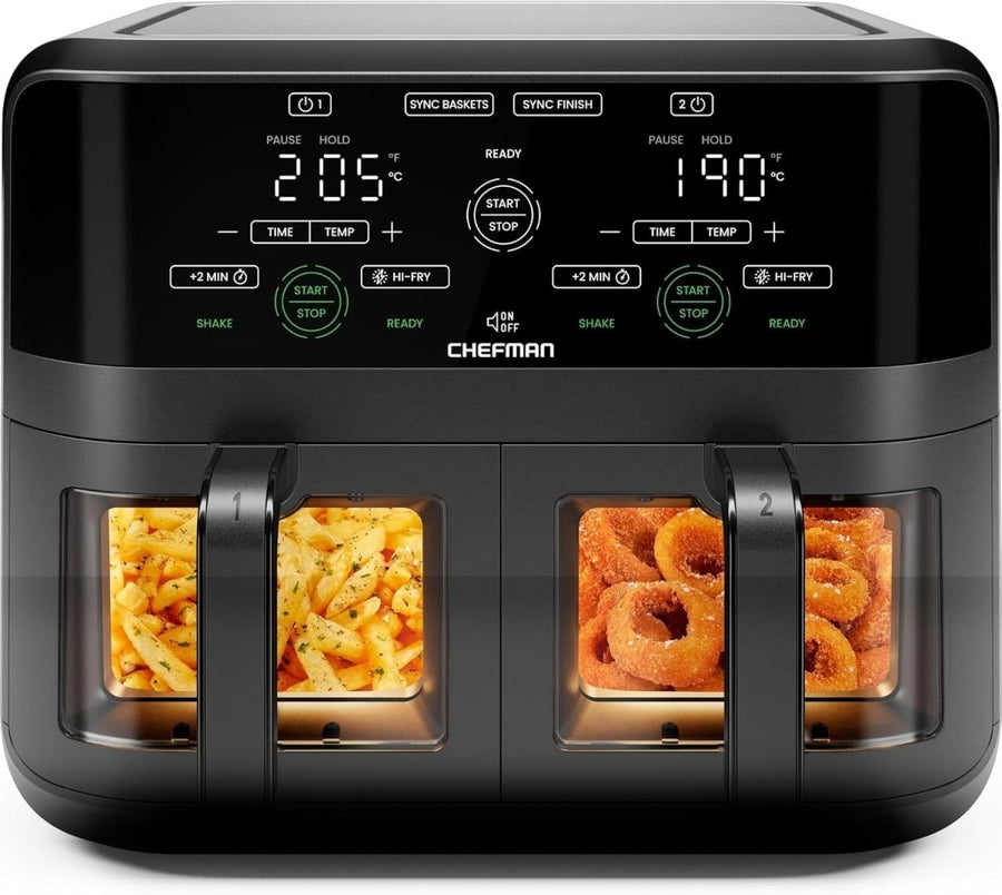 Dual Air Fryer Oven 5.6L Double Basket Sync Finish Viewing Windows No Oil - Kwikley