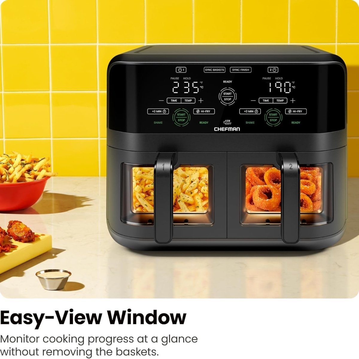 Dual Air Fryer Oven 5.6L Double Basket Sync Finish Viewing Windows No Oil - Kwikley