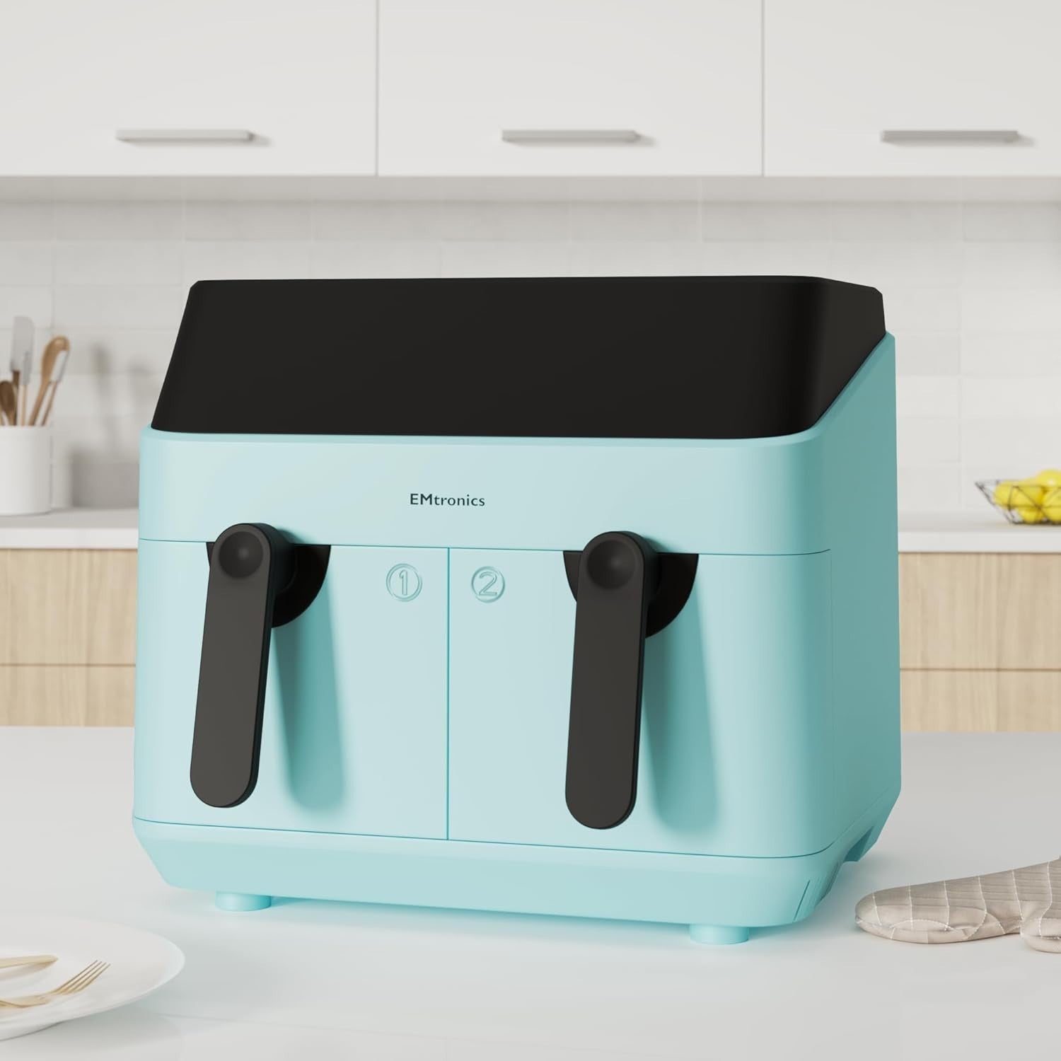 Dual Air Fryer XL 9L Family Size | 8 Presets Healthy Cooking | Aqua Blue - Kwikley