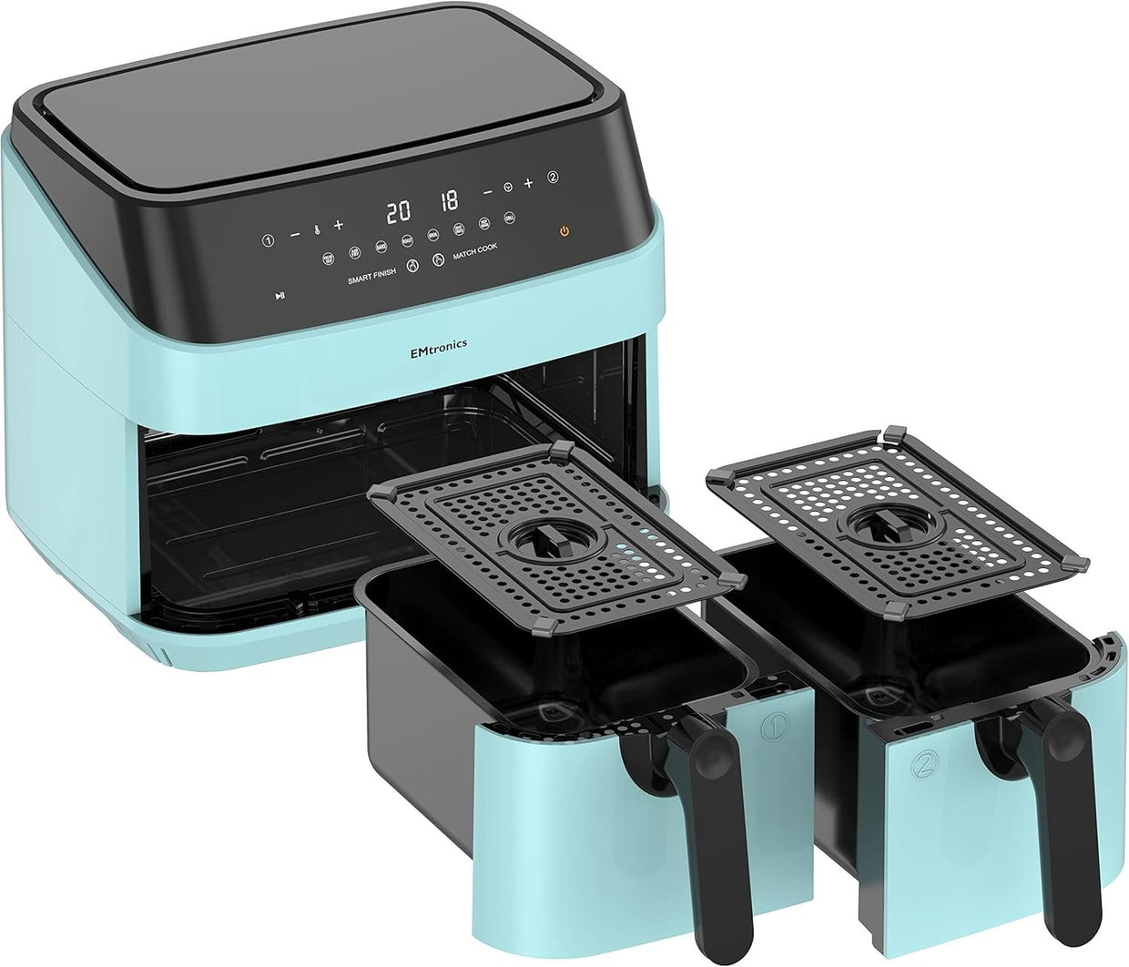 Dual Air Fryer XL 9L Family Size | 8 Presets Healthy Cooking | Aqua Blue - Kwikley