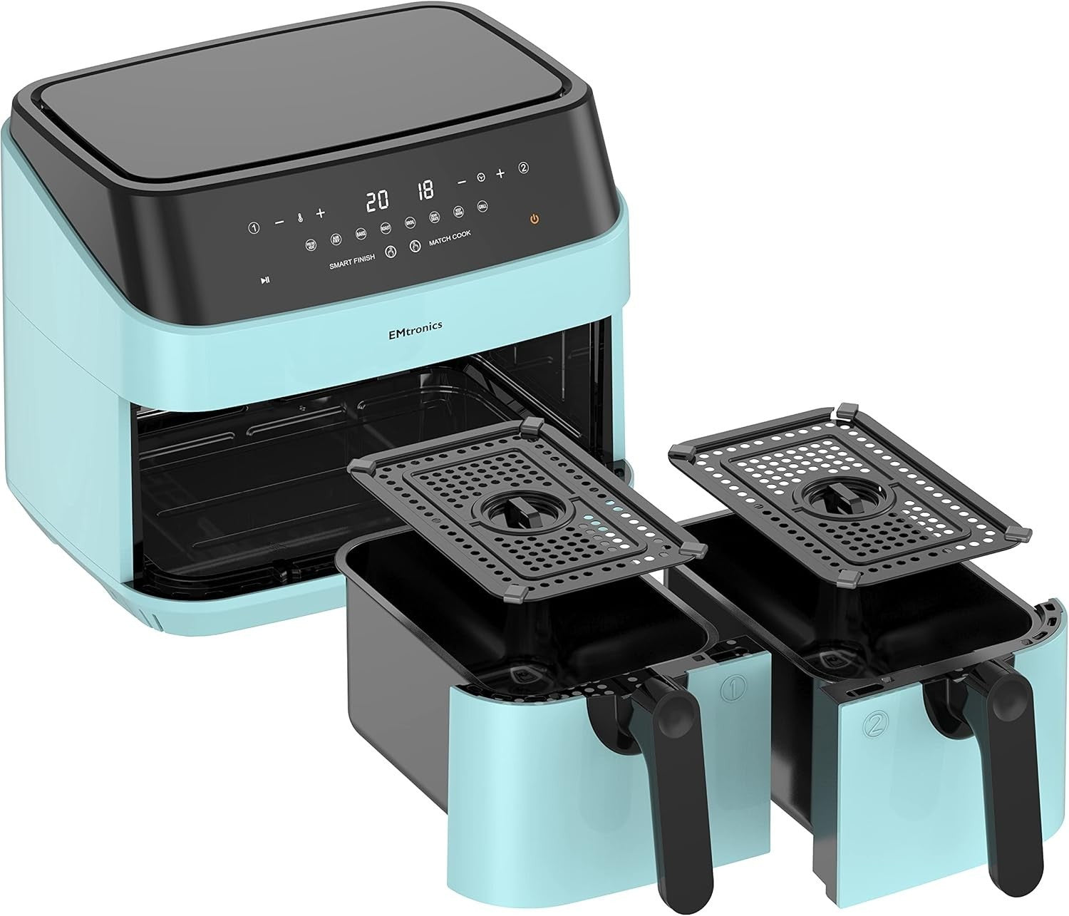 Dual Air Fryer XL 9L Family Size | 8 Presets Healthy Cooking | Aqua Blue - Kwikley