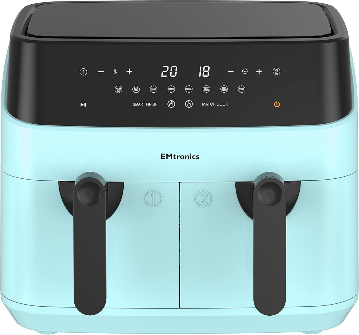 Dual Air Fryer XL 9L Family Size | 8 Presets Healthy Cooking | Aqua Blue - Kwikley