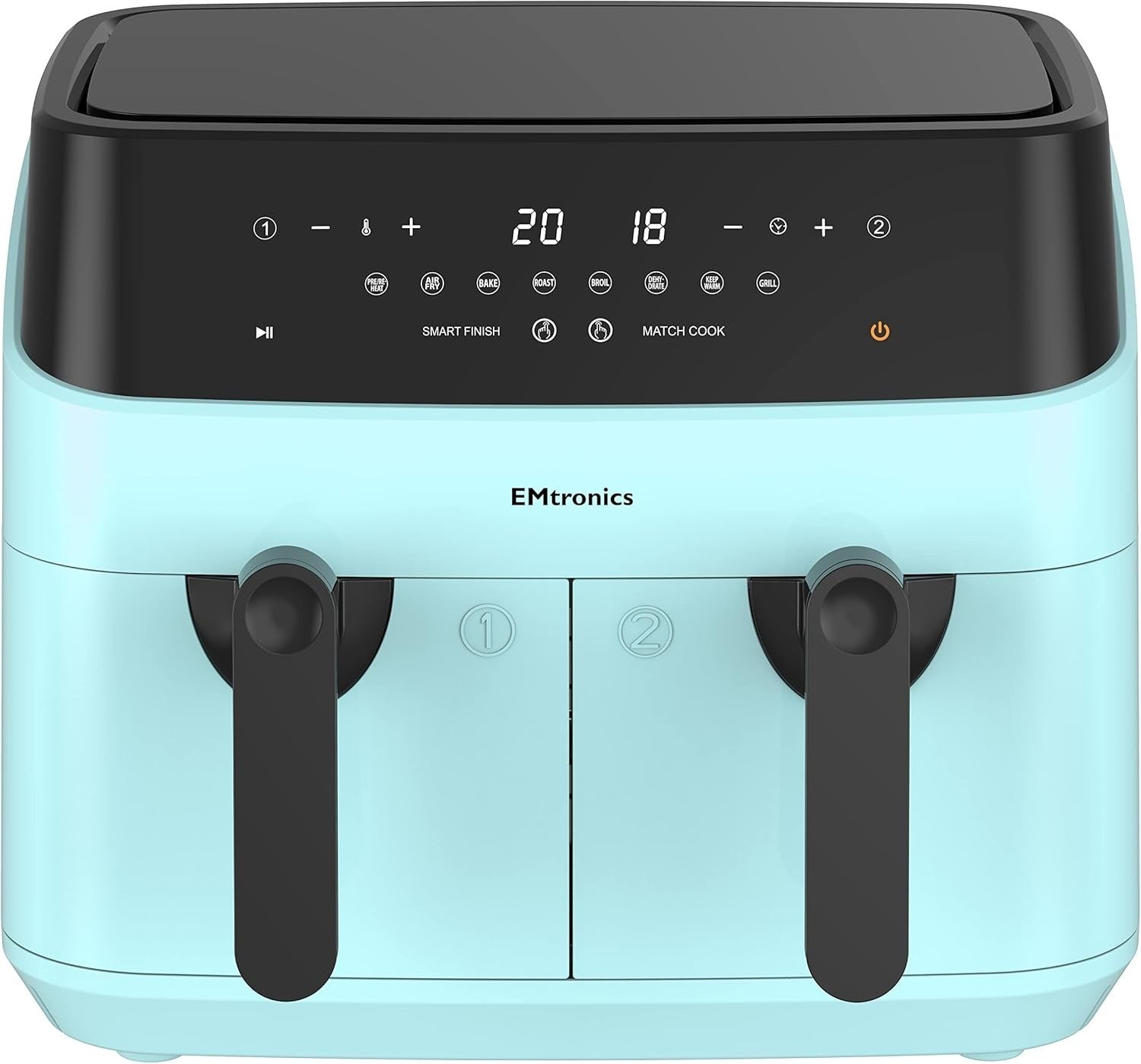 Dual Air Fryer XL 9L Family Size | 8 Presets Healthy Cooking | Aqua Blue - Kwikley