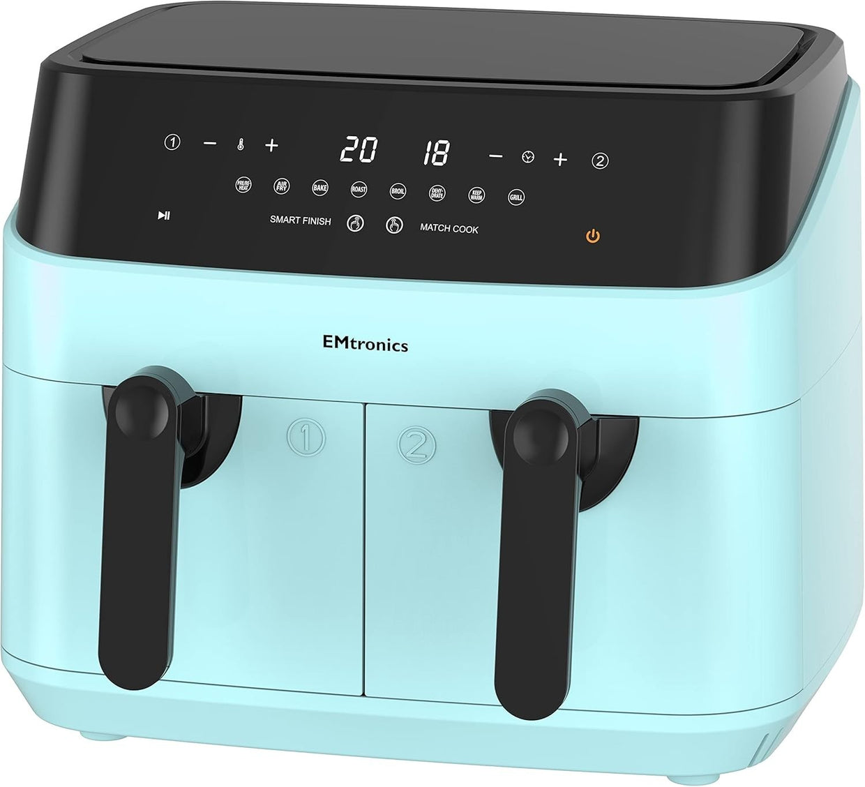 Dual Air Fryer XL 9L Family Size | 8 Presets Healthy Cooking | Aqua Blue - Kwikley