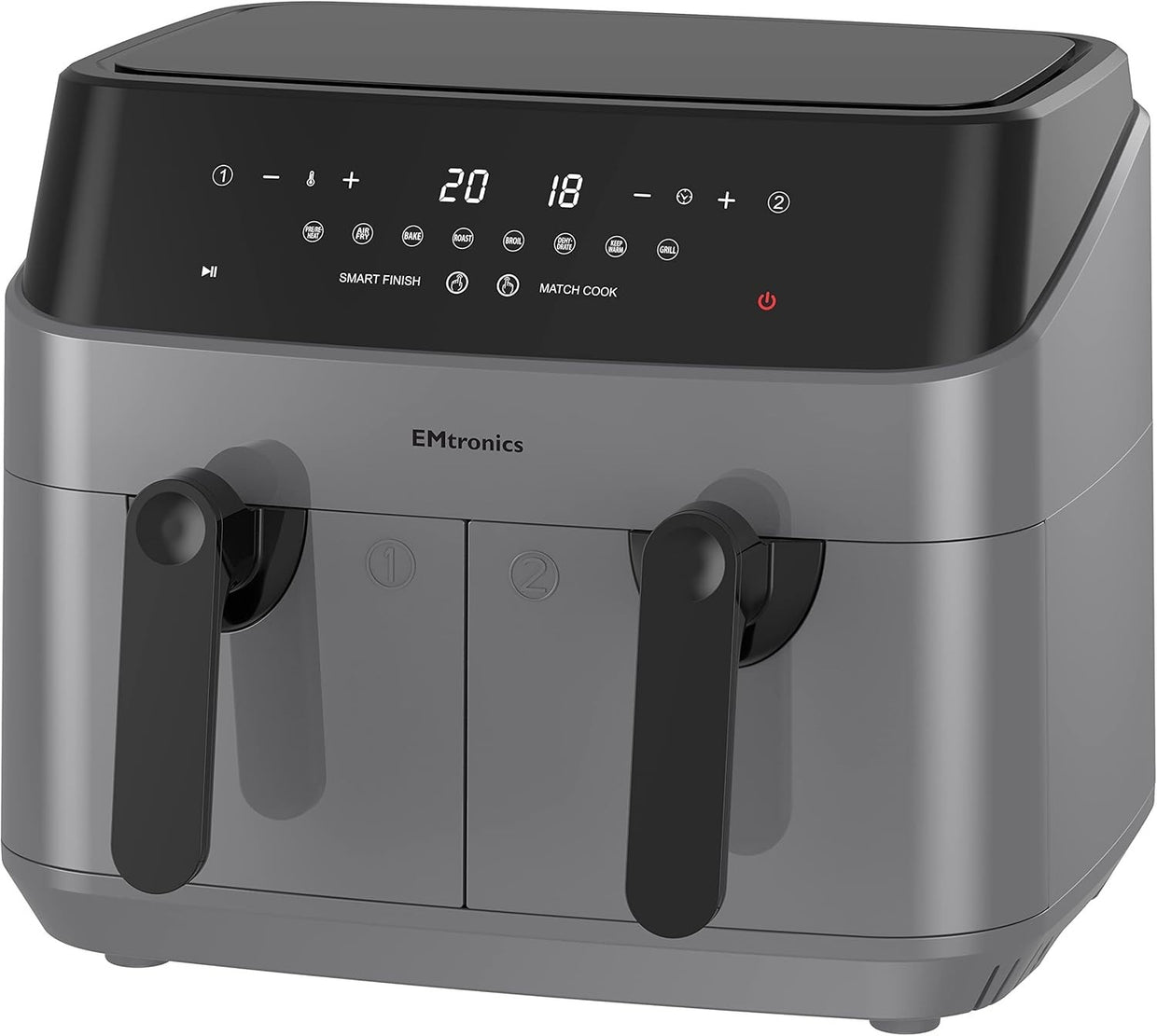 Dual Air Fryer XL 9L Family Size | 8 Presets Healthy Cooking | Grey - Kwikley