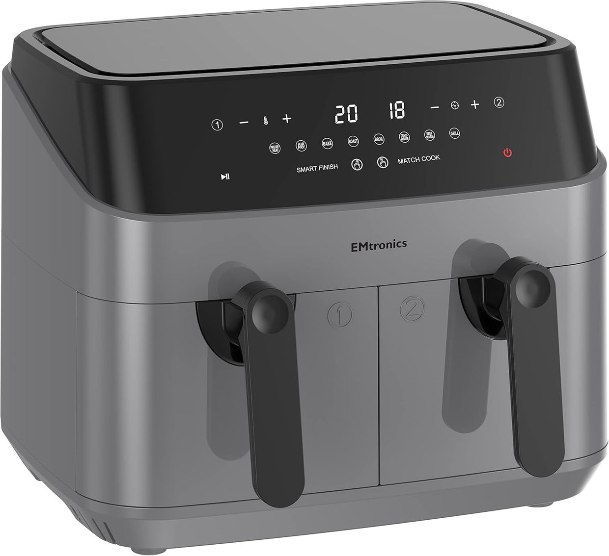 Dual Air Fryer XL 9L Family Size | 8 Presets Healthy Cooking | Grey - Kwikley