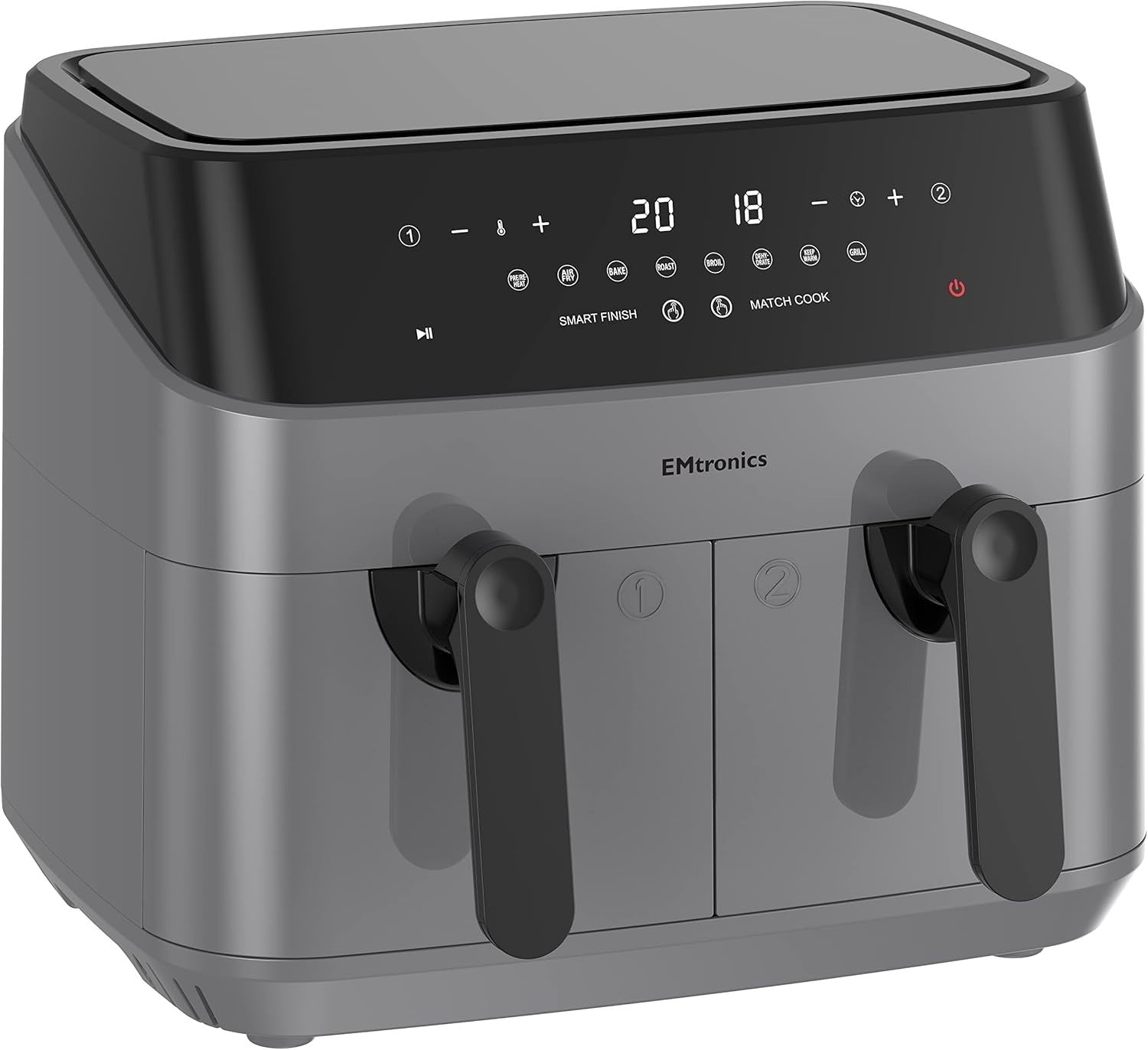 Dual Air Fryer XL 9L Family Size | 8 Presets Healthy Cooking | Grey - Kwikley