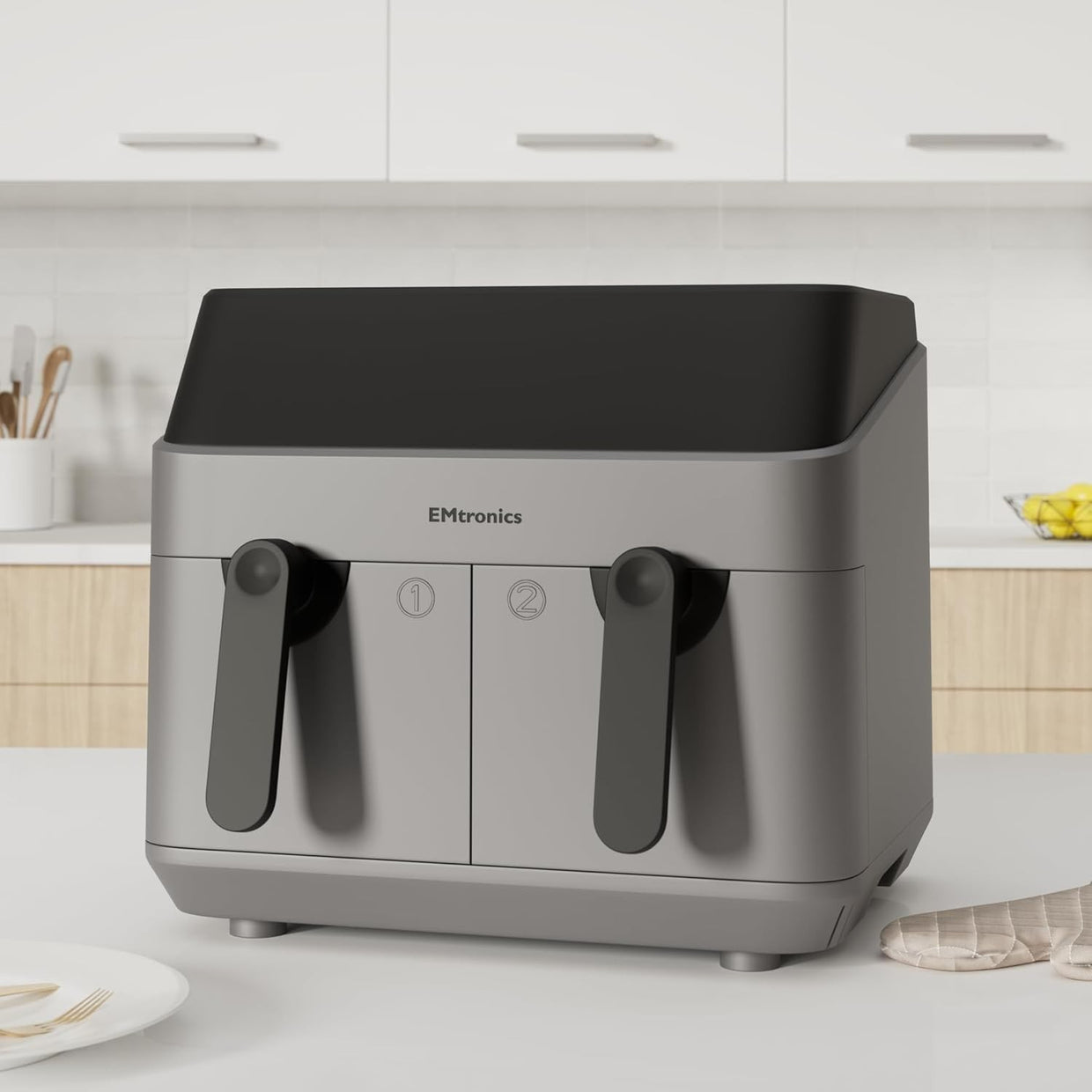 Dual Air Fryer XL 9L Family Size | 8 Presets Healthy Cooking | Grey - Kwikley