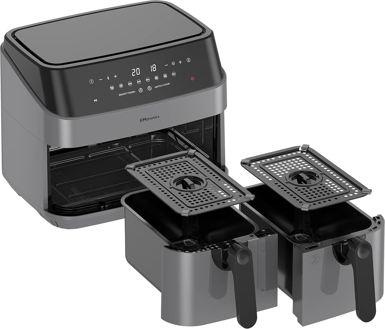 Dual Air Fryer XL 9L Family Size | 8 Presets Healthy Cooking | Grey - Kwikley