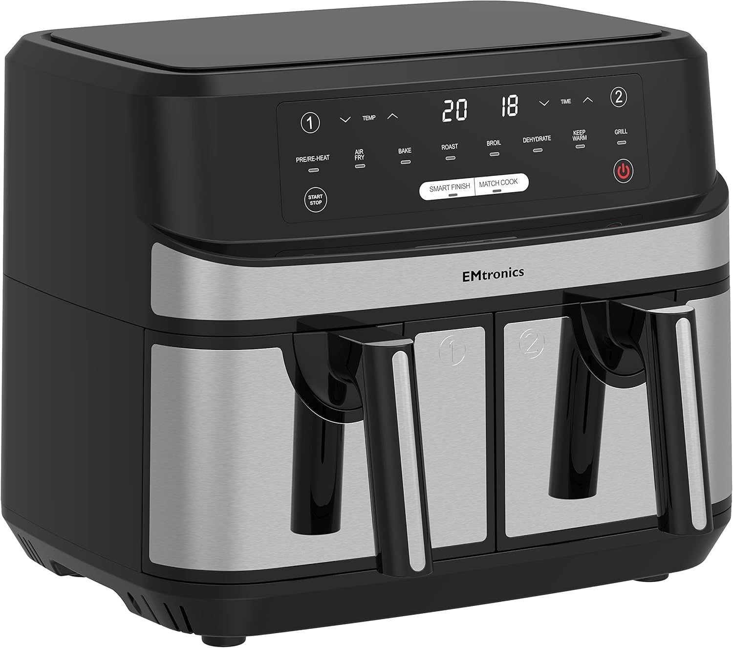 Dual Air Fryer XL 9L Family Size | 8 Presets Healthy Cooking | Stainless Steel - Kwikley