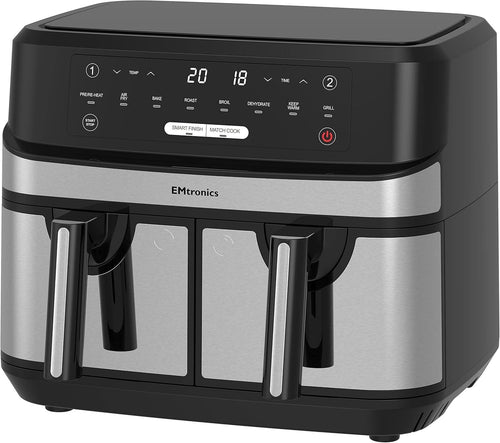 Dual Air Fryer XL 9L Family Size | 8 Presets Healthy Cooking | Stainless Steel - Kwikley