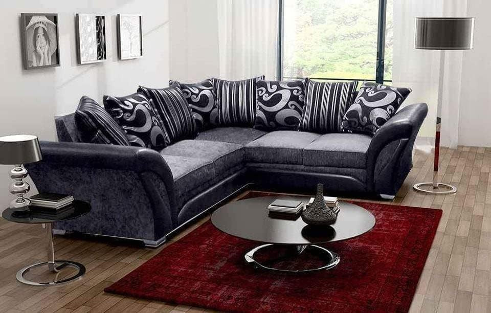 Dual Arm Corner Sofa 3+2 Seater Set – Black & Grey Fabric Shannon Couch – 5 Seat - Kwikley