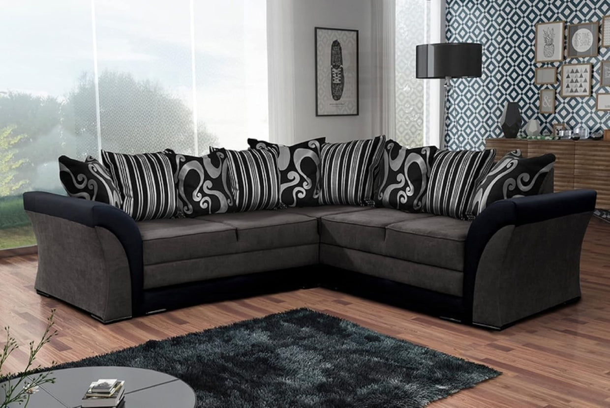 Dual Arm Corner Sofa 3+2 Seater Set – Black & Grey Fabric Shannon Couch – 5 Seat - Kwikley