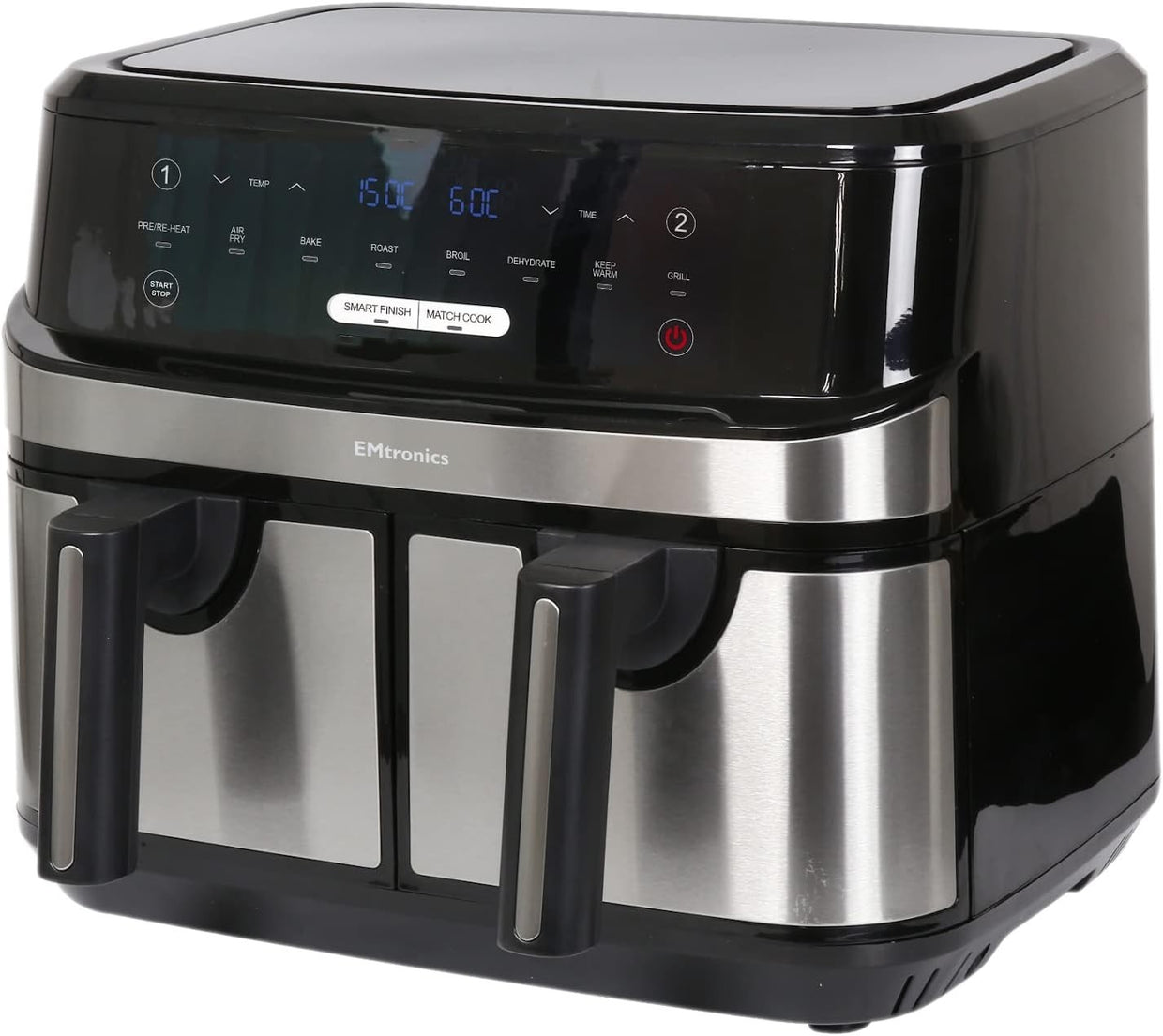 Dual Basket 9L Digital Air Fryer 1750W 8 Presets Oil Free 99min Black - Kwikley
