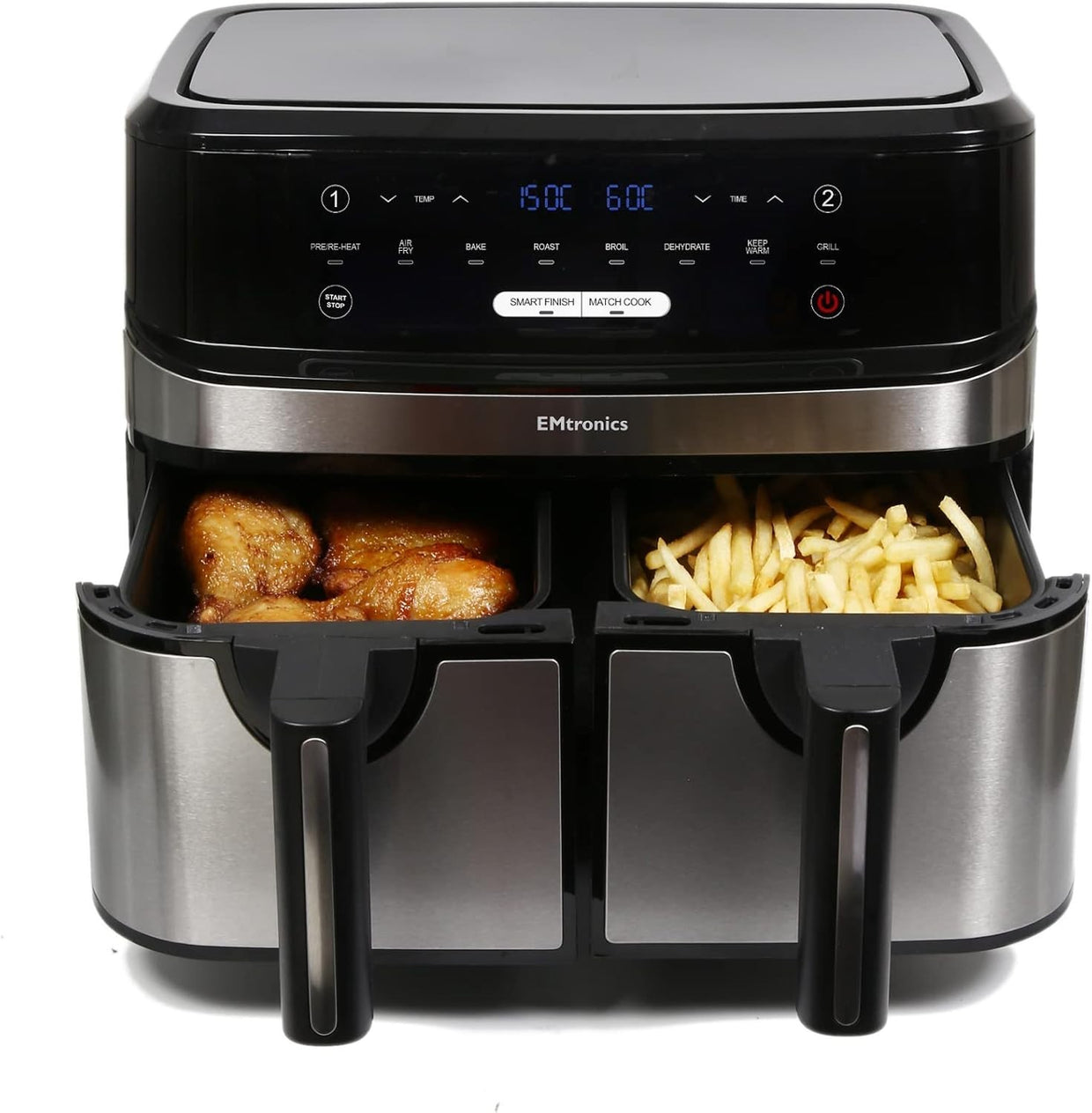 Dual Basket 9L Digital Air Fryer 1750W 8 Presets Oil Free 99min Black - Kwikley
