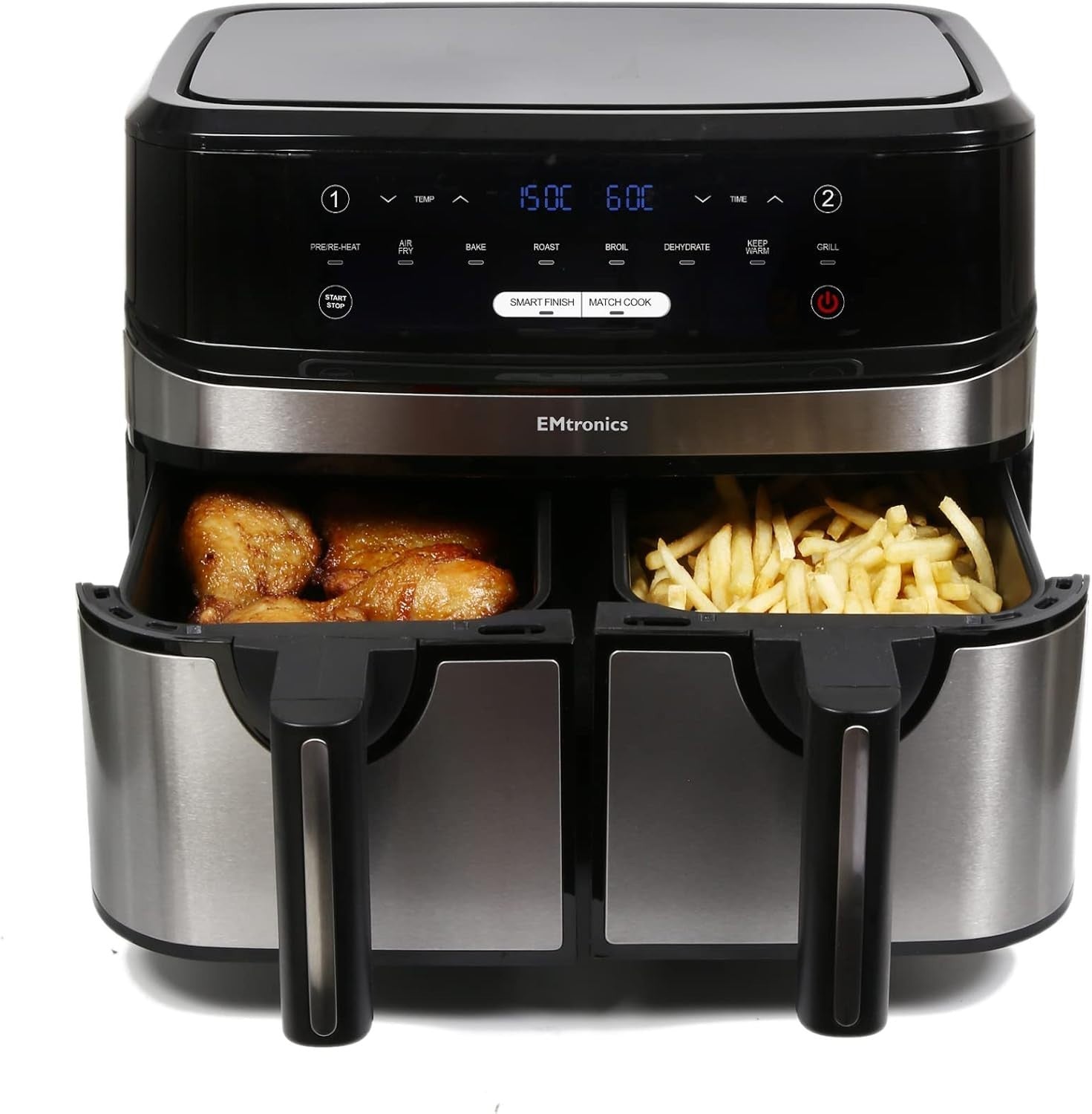 Dual Basket 9L Digital Air Fryer 1750W 8 Presets Oil Free 99min Black - Kwikley
