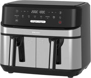 Dual Basket 9L Digital Air Fryer 1750W 8 Presets Oil Free 99min Black - Kwikley