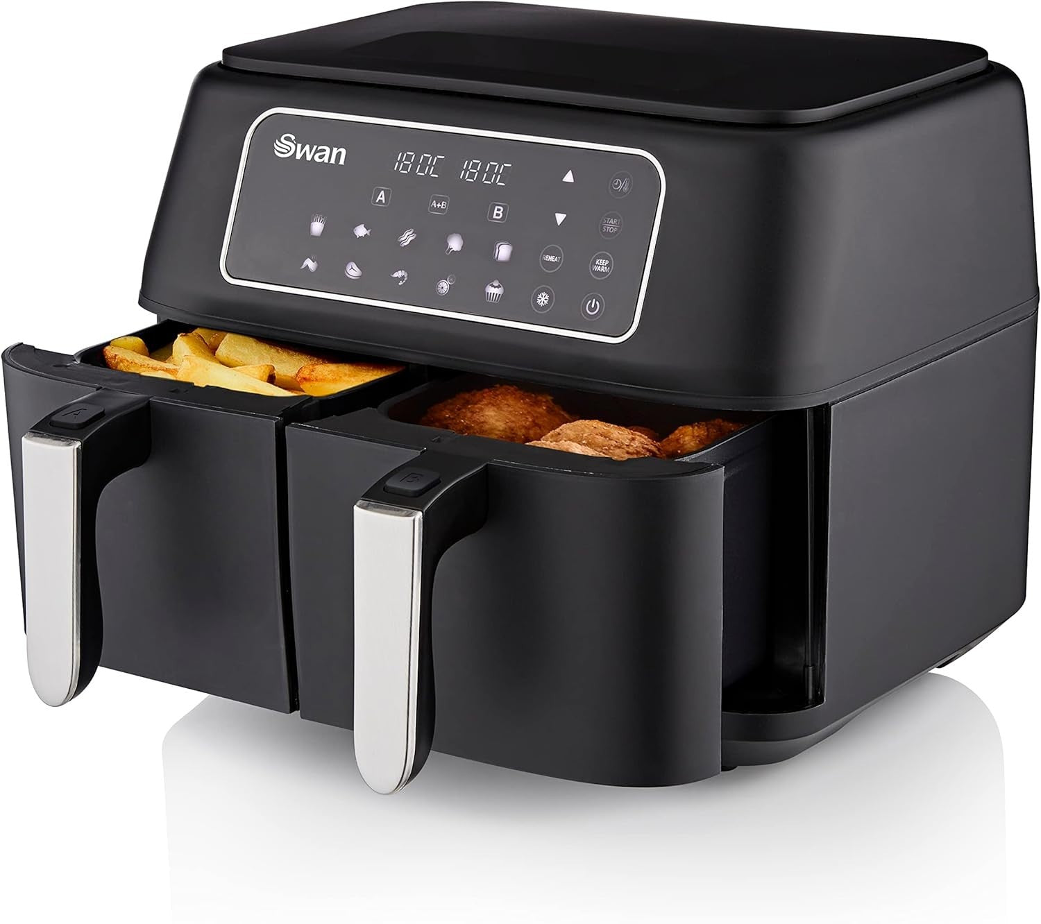 Dual Basket Air Fryer 7.6L 2850W Smart Finish Match Cook 8 Presets - Kwikley