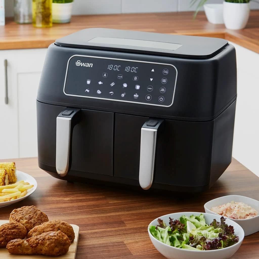 Dual Basket Air Fryer 7.6L 2850W Smart Finish Match Cook 8 Presets - Kwikley