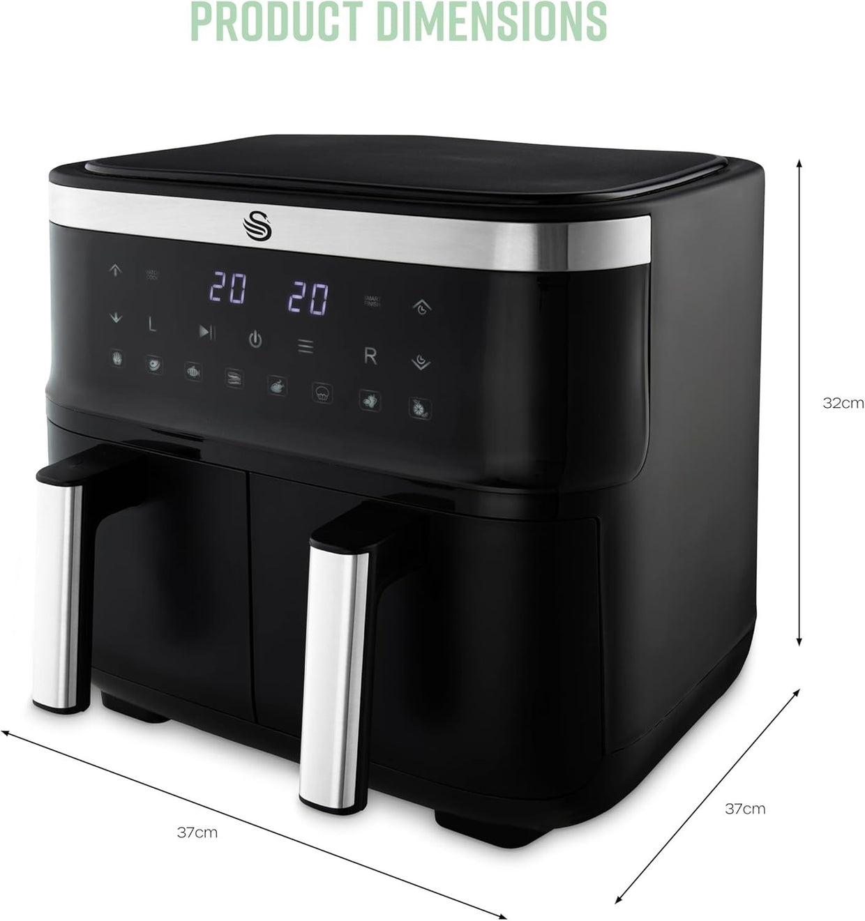 Dual Basket Air Fryer 7.6L 2850W Smart Finish Match Cook 8 Presets - Kwikley