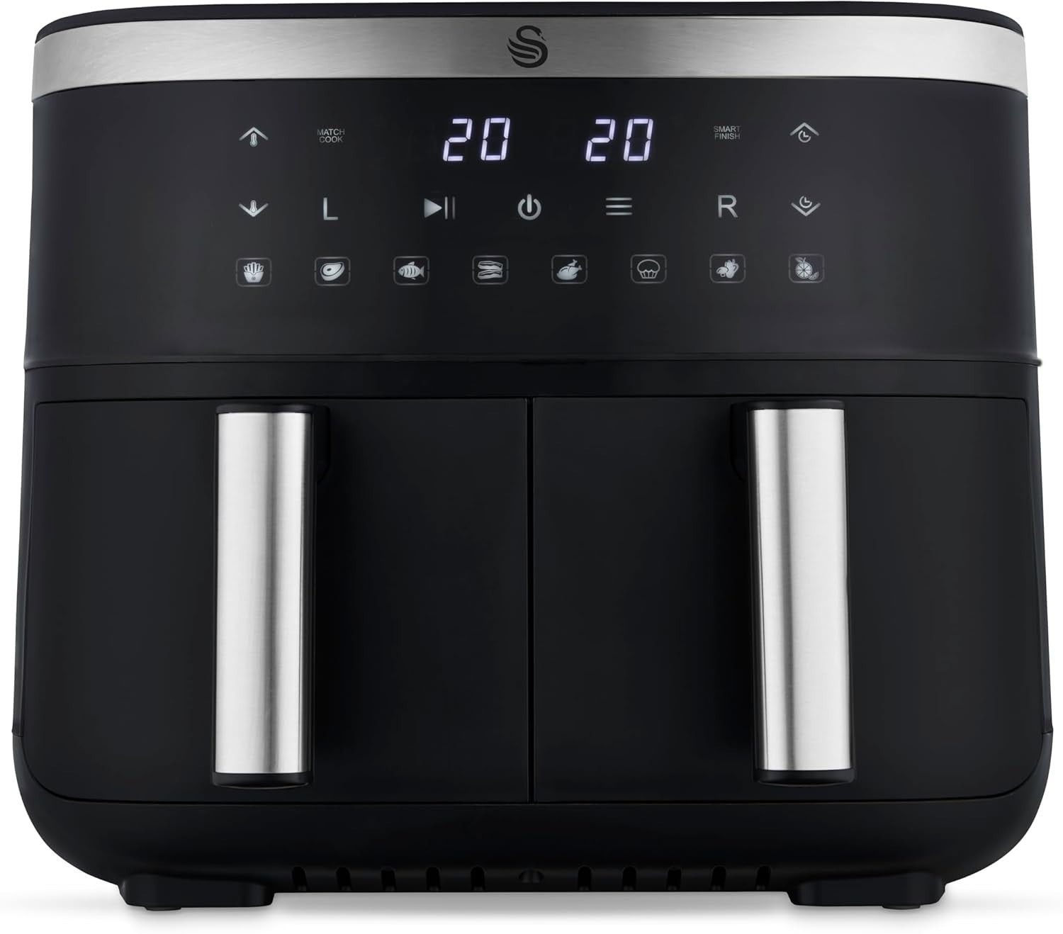 Dual Basket Air Fryer 7.6L 2850W Smart Finish Match Cook 8 Presets - Kwikley