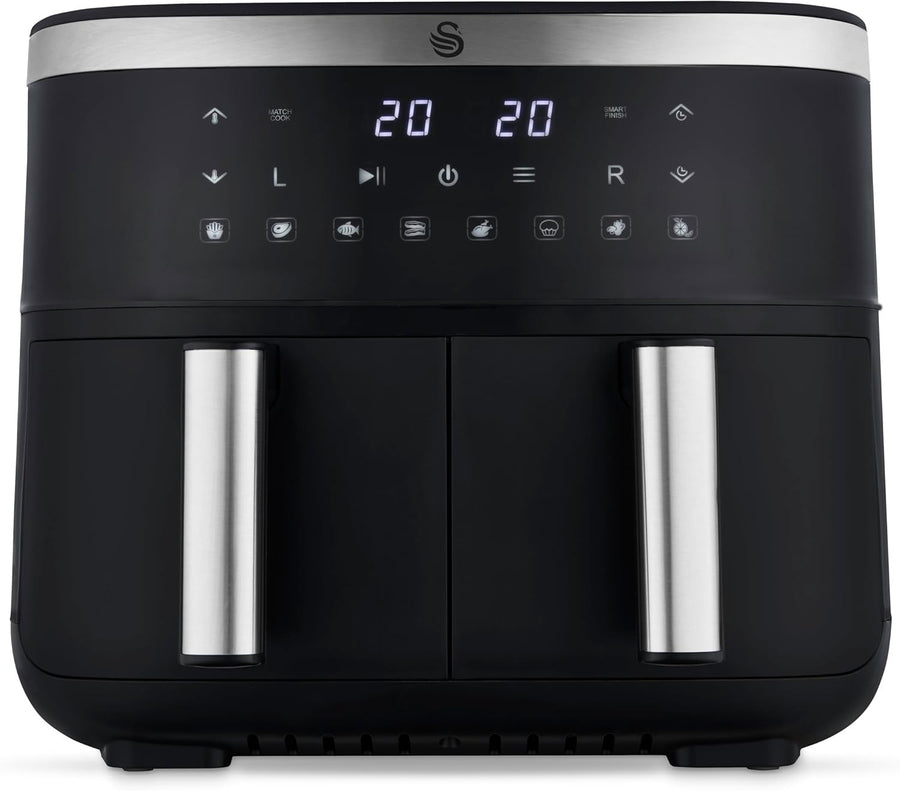 Dual Basket Air Fryer 7.6L 2850W Smart Finish Match Cook 8 Presets - Kwikley