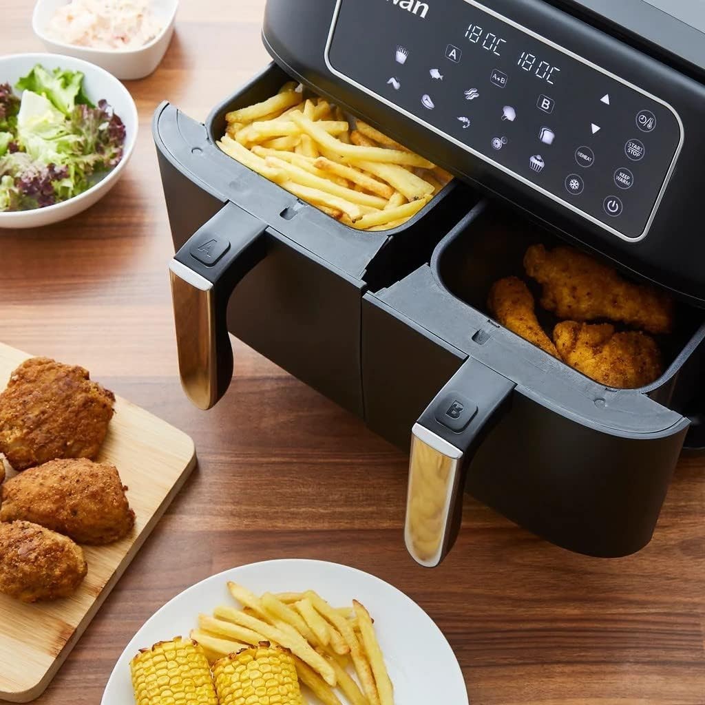 Dual Basket Air Fryer 7.6L 2850W Smart Finish Match Cook 8 Presets - Kwikley