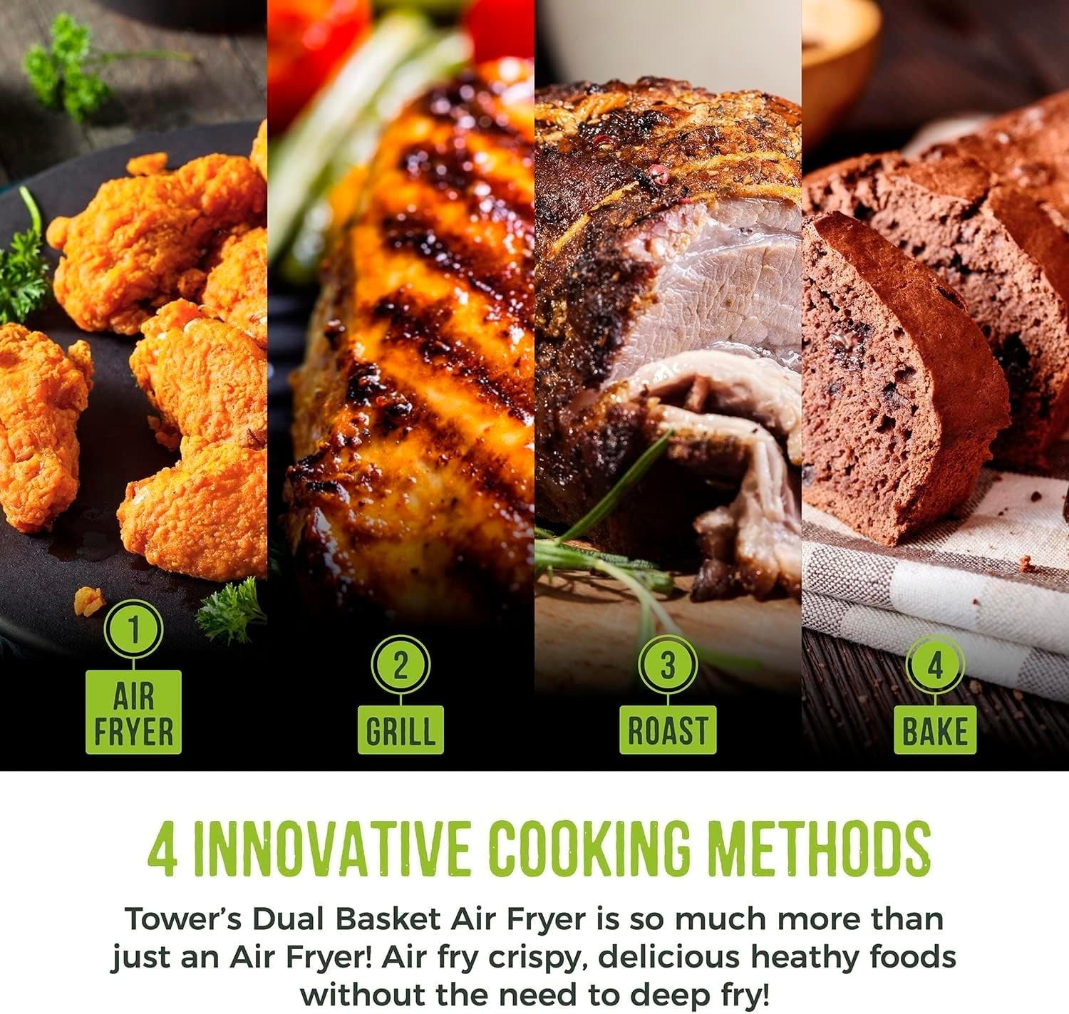 Dual Basket Air Fryer 8.5L 5.2L+3.3L 8 Presets 1700W Energy Saving - Kwikley