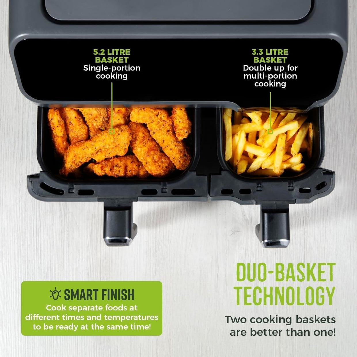 Dual Basket Air Fryer 8.5L 5.2L+3.3L 8 Presets 1700W Energy Saving - Kwikley