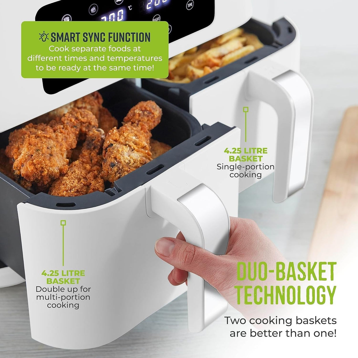 Dual Basket Air Fryer 8.5L | Sync Finish Vortx Fast Healthy Cooking White - Kwikley