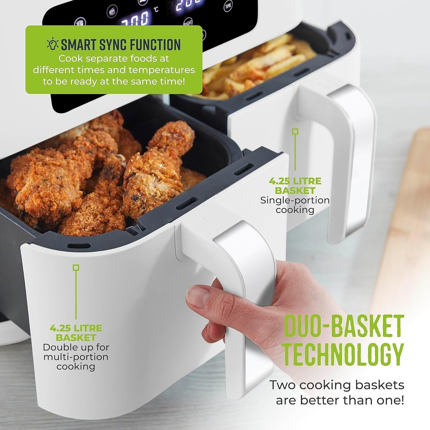 Dual Basket Air Fryer 8.5L | Sync Finish Vortx Fast Healthy Cooking White - Kwikley