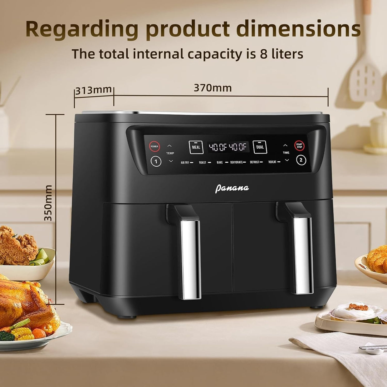Dual Basket Air Fryer 8L 6in1 Sync Meal 2 Zone 40 - 210°C Quick Cook - Kwikley