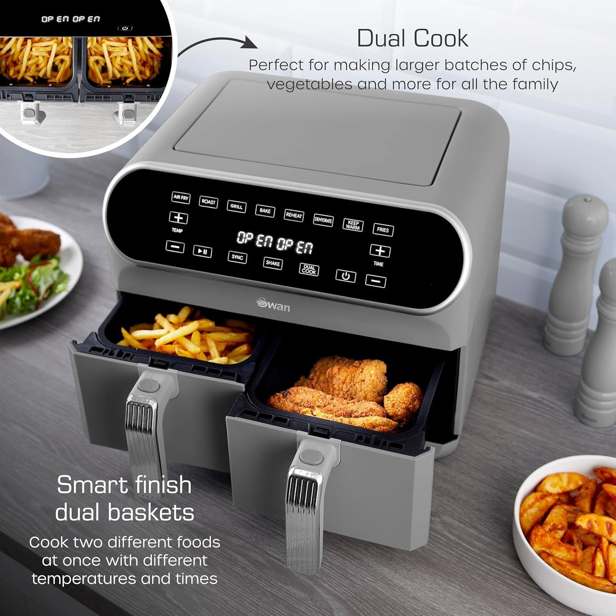 Dual Basket Air Fryer 8L | 8 Presets Fast Healthy Cooking Cyclone Tech - Kwikley