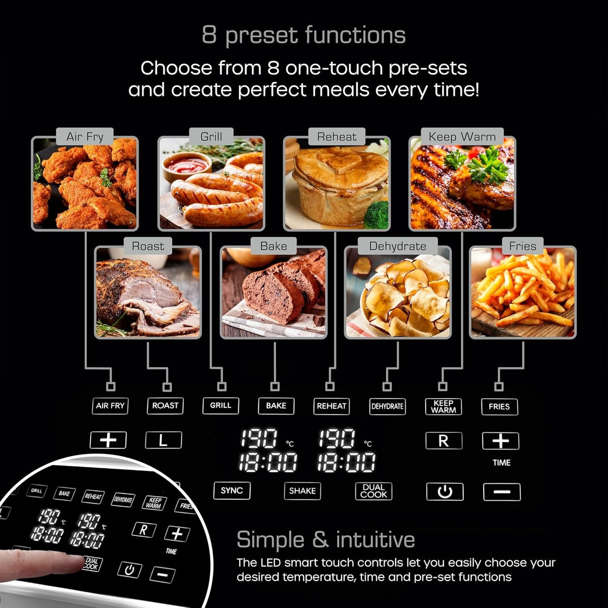 Dual Basket Air Fryer 8L | 8 Presets Fast Healthy Cooking Cyclone Tech - Kwikley