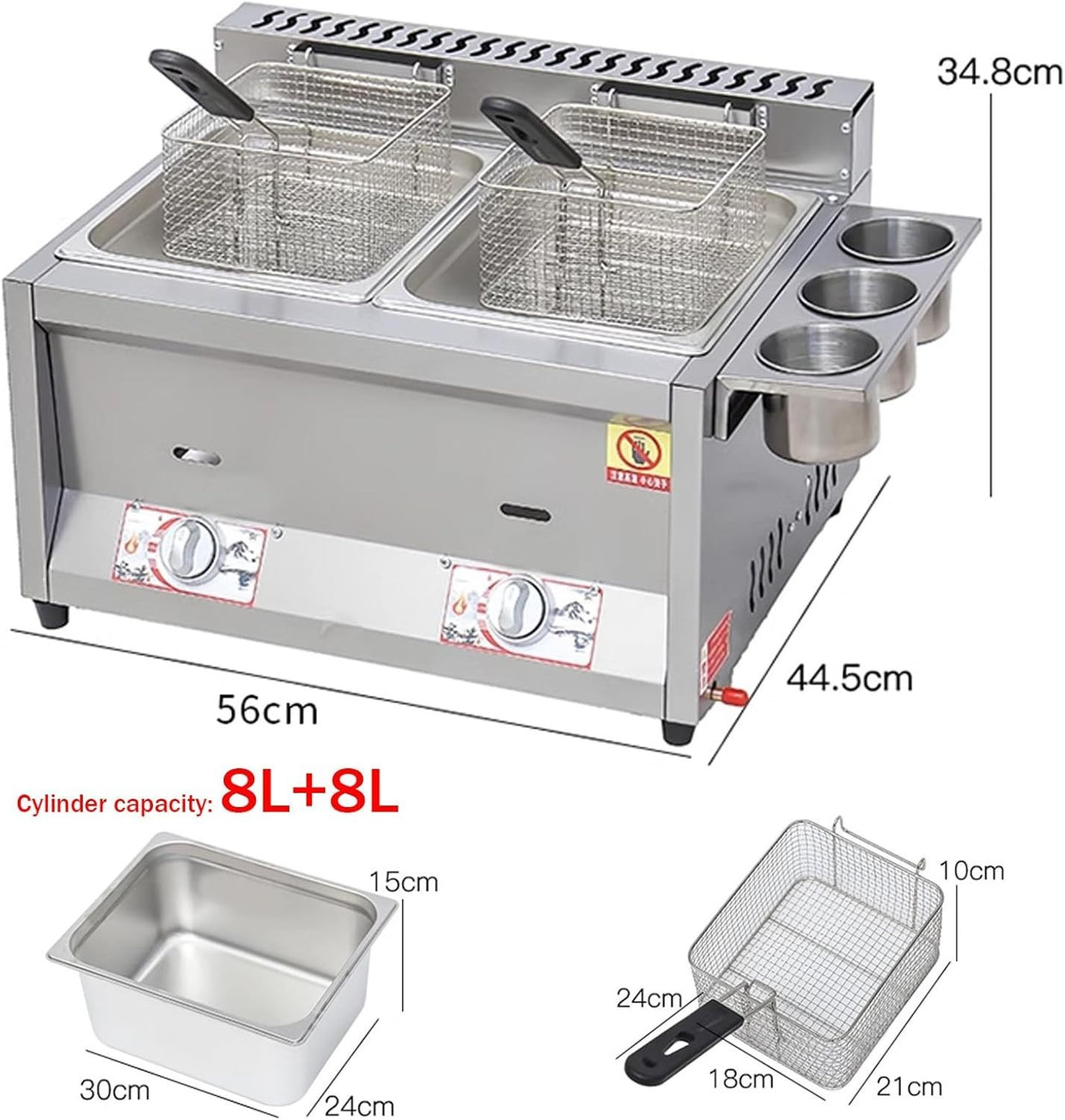 Dual Basket Gas Fryer Countertop Stainless Steel 16L Commercial - Kwikley